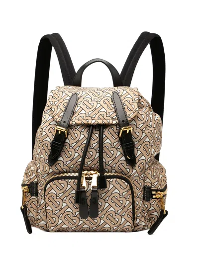 Pre-owned Burberry 2018-2025 Tb Monogram Nylon Backpack In Brown