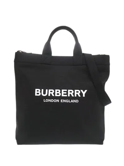 Pre-owned Burberry 2018-2023 Econyl Nylon Logo Artie Convertible Tote Satchel In Black