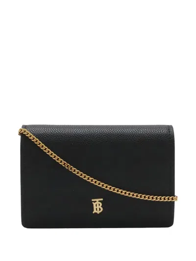 Pre-owned Burberry 2018-2023 Grained Calfskin Tb Jessie Card Case On Chain Crossbody Bag In Black