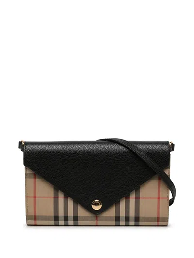 Pre-owned Burberry 2018-2023 House Check Canvas And Leather Hannah Wallet On Strap Crossbody Bag In Neutrals