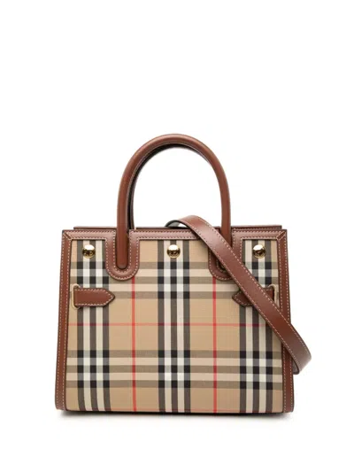 Pre-owned Burberry 2018-2023 House Check Canvas Title Satchel In Neutral