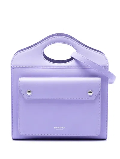 Pre-owned Burberry 2018-2023 Mini Leather Pocket Tote Satchel In Purple