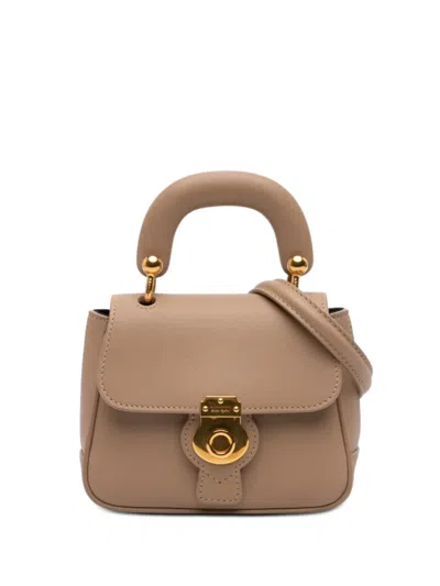 Pre-owned Burberry 2018-2023 Mini Trench Calfskin Dk88 Top Handle Bag Satchel In Neutral