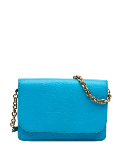 Pre-owned Burberry 2018-2026 Pebbled Leather Embossed Logo Hampshire Wallet On Chain Crossbody Bag In Blue