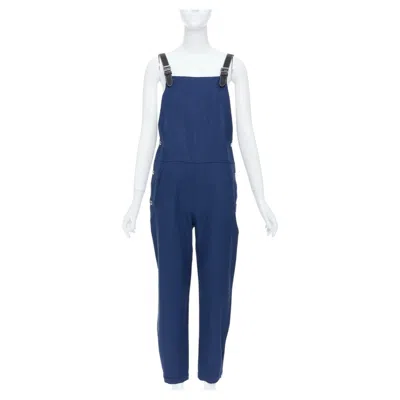 Pre-owned Burberry 2020 Blue Virgin Wool Ramie Leather Strap Overalls Dungaree Uk6 Xs