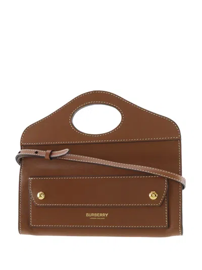 Pre-owned Burberry 2020 Calfskin Pocket Clutch With Strap Satchel In Brown