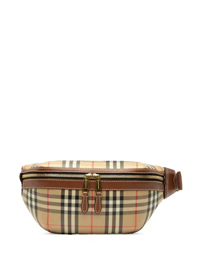 Pre-owned Burberry 2020 House Check Nylon Sonny Belt Bag In Brown