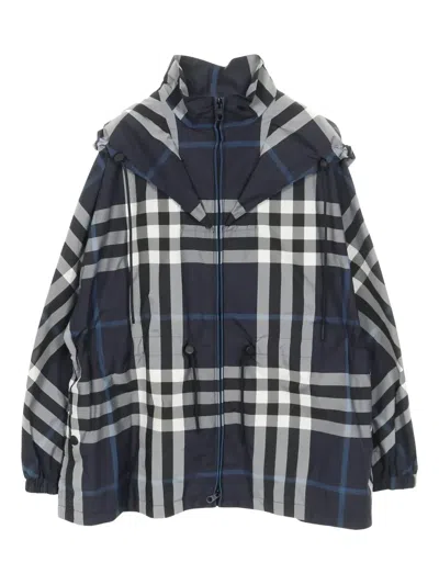 Pre-owned Burberry 2020s Check-pattern Hooded Jacket In Blue