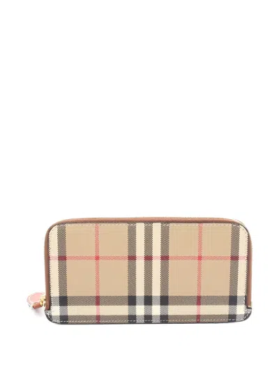 Pre-owned Burberry 2020s Check-pattern Leather Wallet In Neutral