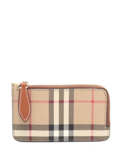 Pre-owned Burberry 2020s Check-pattern Leather Wallet In Neutral
