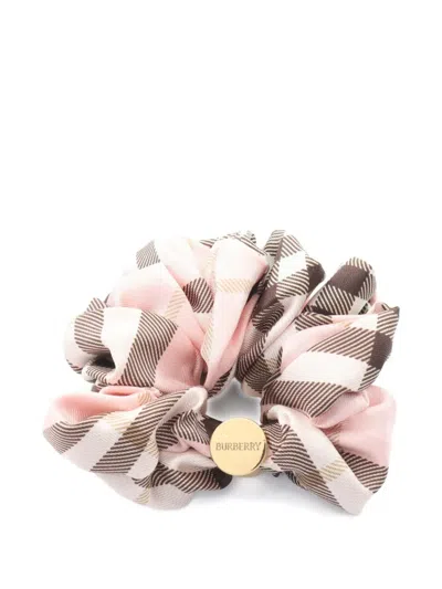 Pre-owned Burberry 2020s Check Ruched Scrunchie In Pink