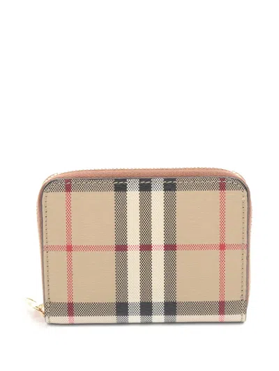 Pre-owned Burberry 2020s Check Wallet In Neutral