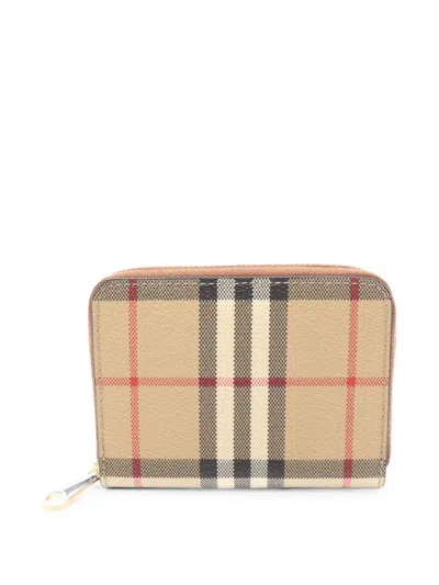 Pre-owned Burberry 2020s Check Zip-around Wallet In Neutrals