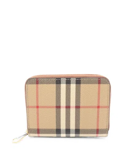 Pre-owned Burberry 2020s Check-pattern Zip-around Wallet In Neutrals