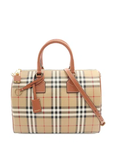 Pre-owned Burberry 2020s Medium Check-pattern Tote Bag In Neutral