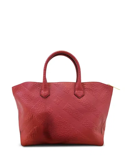 Pre-owned Burberry 2020s Textured Nova Check Tote Bag In Red