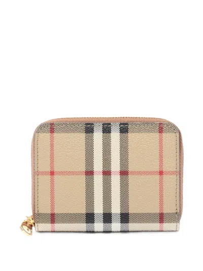 Pre-owned Burberry 2020s Vintage Check Zip-around Coin Purse In Neutrals