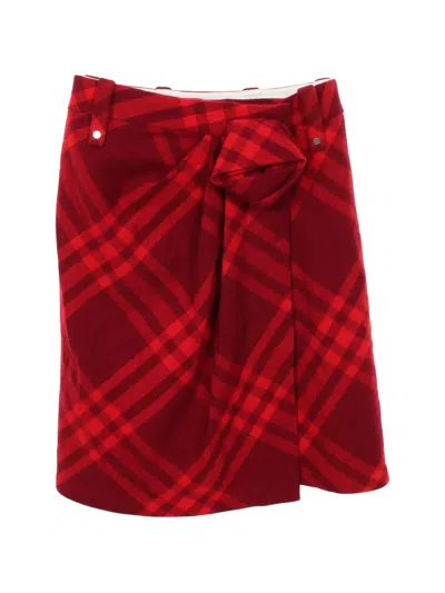 Pre-owned Burberry 2020s Wool Checked Midi Skirt In Red