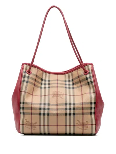 Pre-owned Burberry 2021-2025 Small Haymarket Check Coated Canvas Canterbury Tote Bag In Brown