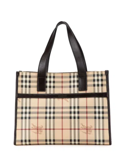 Pre-owned Burberry 2023-2024 Haymarket Check Pvc Tote Bag In Brown