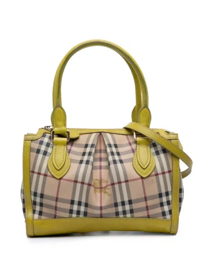 Pre-owned Burberry 2023-2025 Haymarket Check Coated Canvas Pilgrim Satchel In Brown