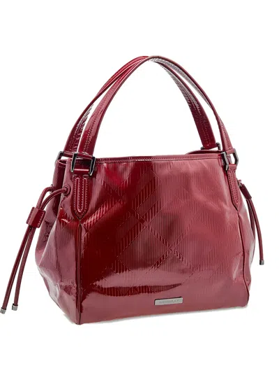 Pre-owned Burberry 2024 Patent Leather Embossed Tote Bag In Red