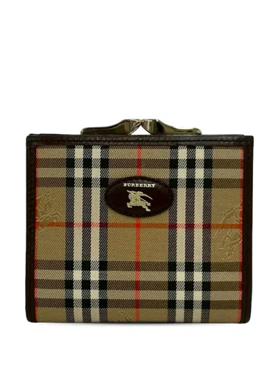 Pre-owned Burberry 20th Century Haymarket Check Canvas Bifold Wallet Small Wallets In Neutral