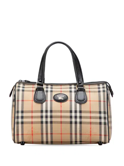 Pre-owned Burberry 20th Century Haymarket Check Canvas Boston Bag In Brown