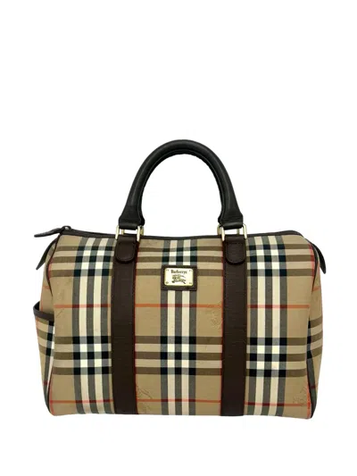 Pre-owned Burberry 20th Century Haymarket Check Canvas Boston Bag In Neutral