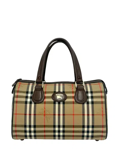 Pre-owned Burberry 20th Century Haymarket Check Canvas Boston Bag In Neutral