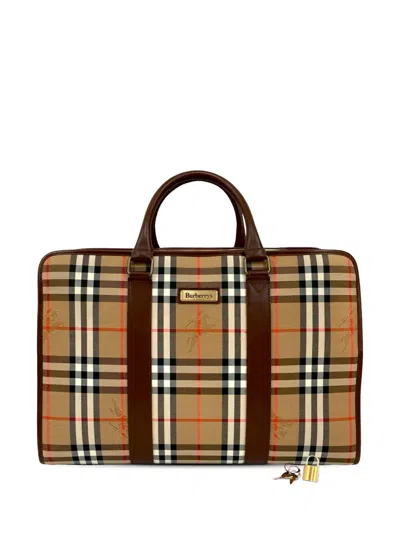 Pre-owned Burberry 20th Century Haymarket Check Canvas Business Bag In Brown