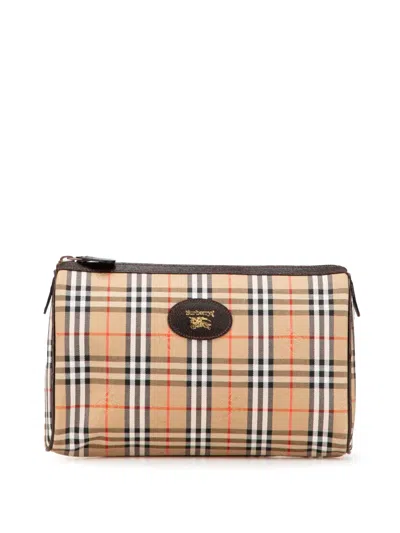 Pre-owned Burberry 20th Century Haymarket Check Canvas Clutch Bag In Brown