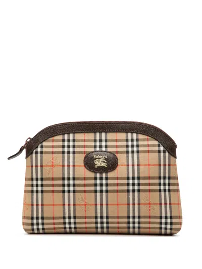 Pre-owned Burberry 20th Century Haymarket Check Canvas Clutch Bag In Brown