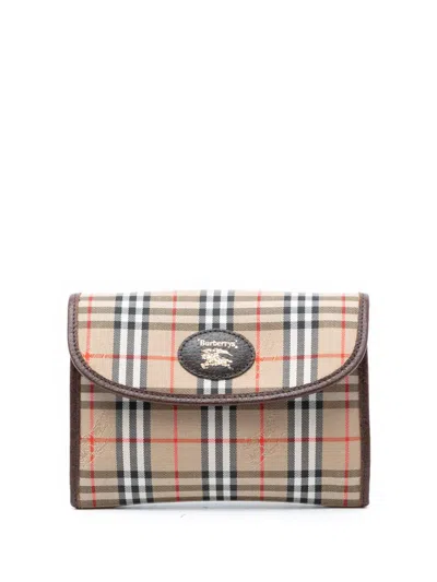 Pre-owned Burberry 20th Century Haymarket Check Canvas Clutch Bag In Neutral