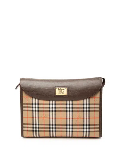 Pre-owned Burberry 20th Century Haymarket Check Canvas Clutch Bag In Neutral