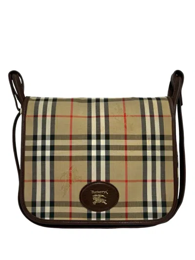 Pre-owned Burberry 20th Century Haymarket Check Canvas Crossbody Bag In Neutral