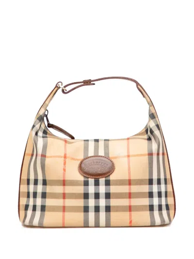 Pre-owned Burberry 20th Century Haymarket Check Canvas Handbag In Brown