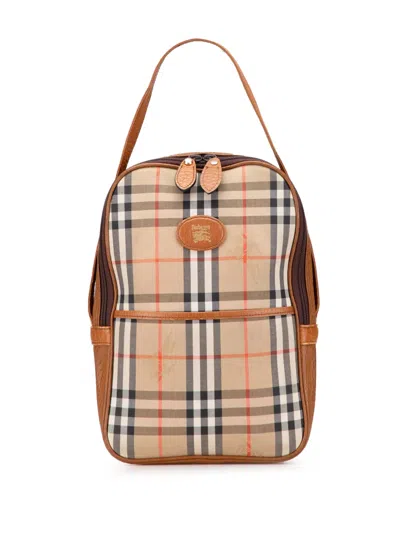 Pre-owned Burberry 20th Century Haymarket Check Canvas Handbag In Brown