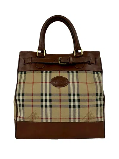 Pre-owned Burberry 20th Century Haymarket Check Canvas Handbag In Neutral