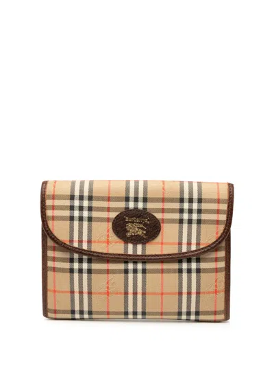 Pre-owned Burberry 20th Century Haymarket Check Canvas Pouch In Brown