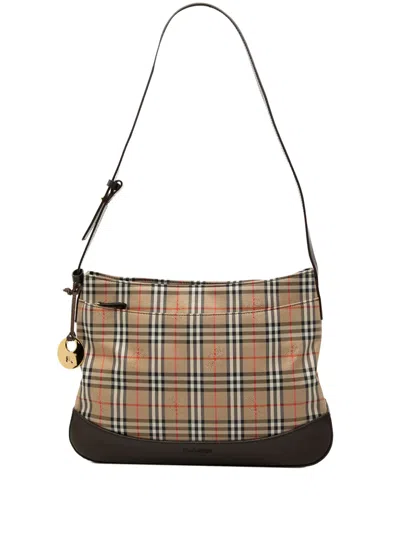 Pre-owned Burberry 20th Century Haymarket Check Canvas Shoulder Bag In Brown