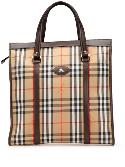 Pre-owned Burberry 20th Century Haymarket Check Canvas Tote Bag