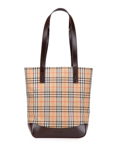 Pre-owned Burberry 20th Century Haymarket Check Canvas Tote Bag In Brown