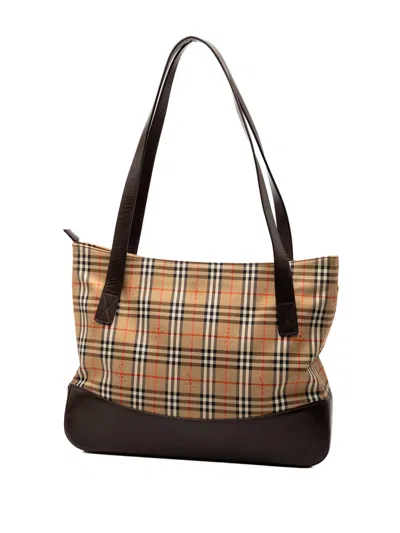 Pre-owned Burberry 20th Century Haymarket Check Canvas Tote Bag In Brown