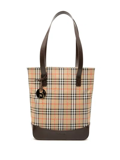 Pre-owned Burberry 20th Century Haymarket Check Canvas Tote Bag In Brown