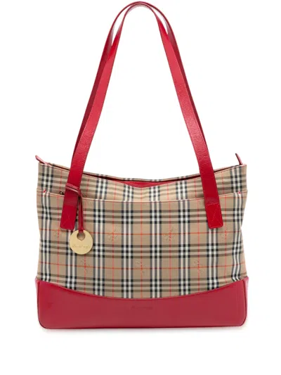 Pre-owned Burberry 20th Century Haymarket Check Canvas Tote Bag In Brown