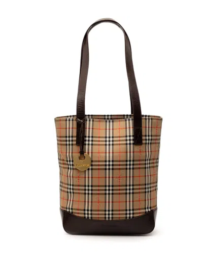 Pre-owned Burberry 20th Century Haymarket Check Canvas Tote Bag In Neutral