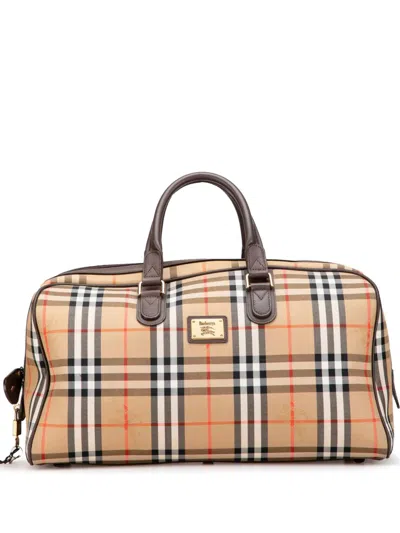 Pre-owned Burberry 20th Century Haymarket Check Canvas Travel Bag In Brown
