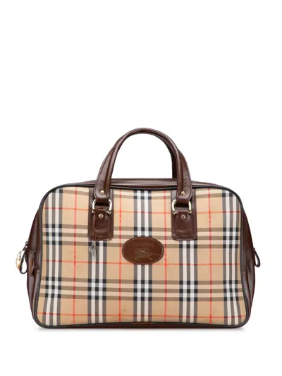 Pre-owned Burberry 20th Century Haymarket Check Canvas Travel Bag In Brown
