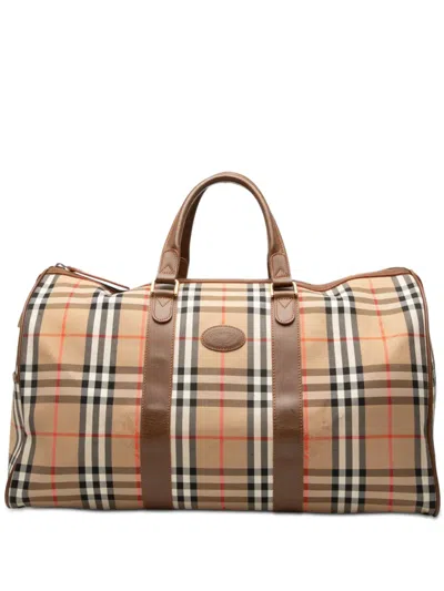 Pre-owned Burberry 20th Century Haymarket Check Canvas Travel Bag In Brown